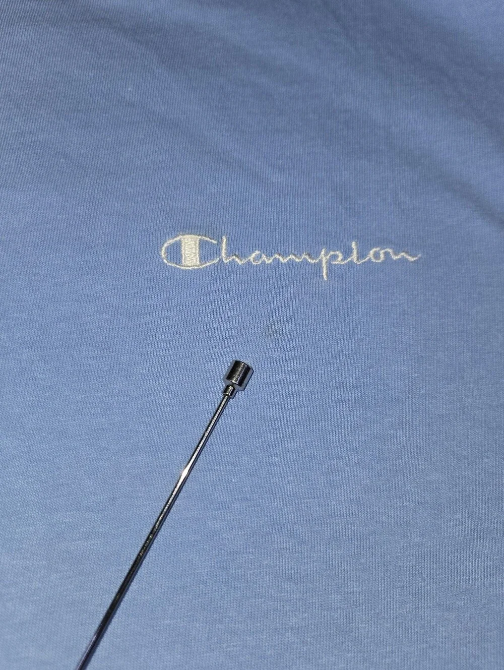 Champion Embroidered Script Logo T-Shirt Powder Blue Large Y2K Heavyweight Cotto - Picture 9 of 12